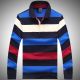Block Stripe Solid Color Mens Fashion Long Sleeve Polo Shirt